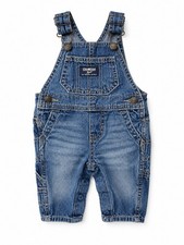 OshKosh B gosh Baby Denim Overalls 3M Blue Vestbak Bib Carpenter EUC