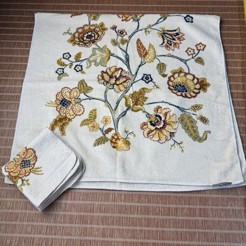 Diane Von Furstenberg VTG Floral Towel Set 70s MCM Cottage| 2 Washcloths 1 Towel - Picture 4 of 11
