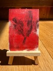 ACEO Original Gelli Print Red Feather Nature Acrylic Monoprint Art Card — photo 1