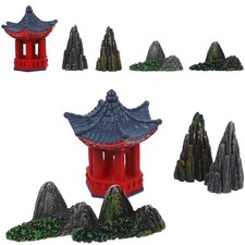 1 Set Miniature Resin Pavilion Mountain Figurine for Garden Home Decor