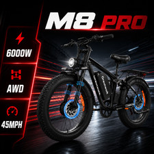 Electric Bike for Adults 6000W Dual Motor Fast 45MPH AWD 52V 26" Off-Road Ebikes