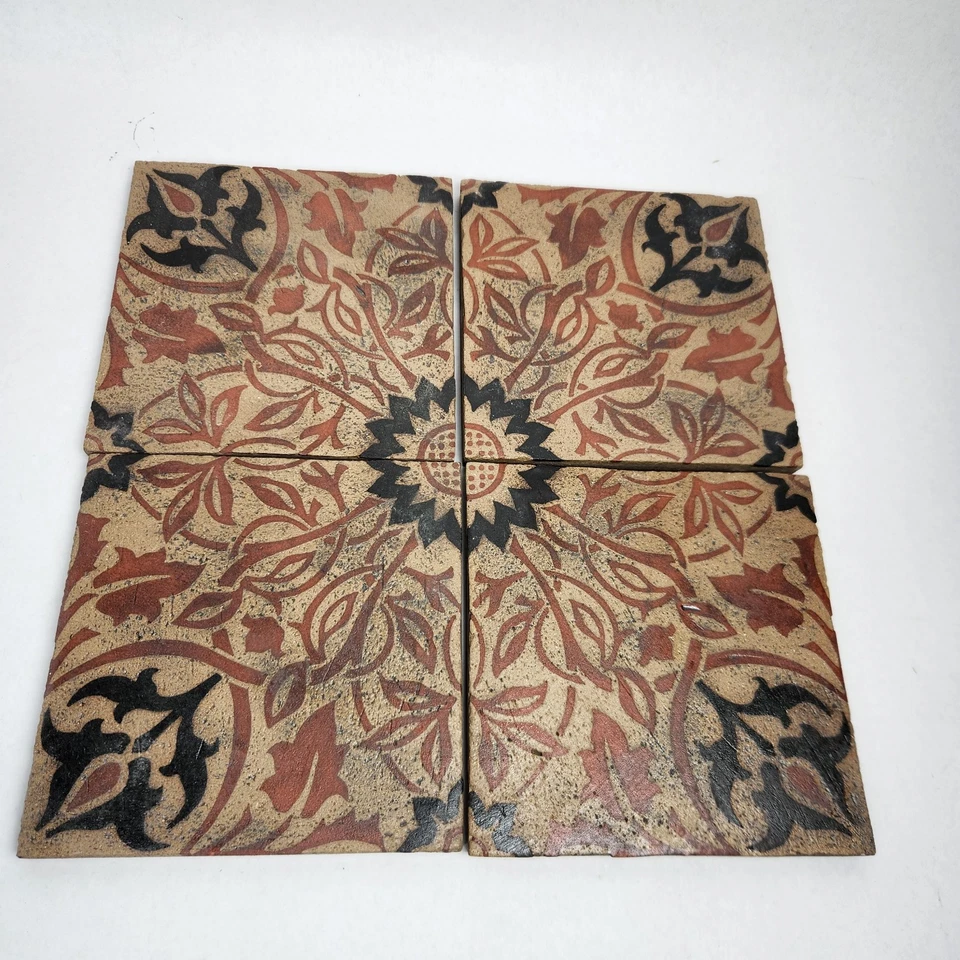 Juego de 4 azulejos Pratt & Larson Tile Company artesanías florales encáusticas Foto 2 de 4