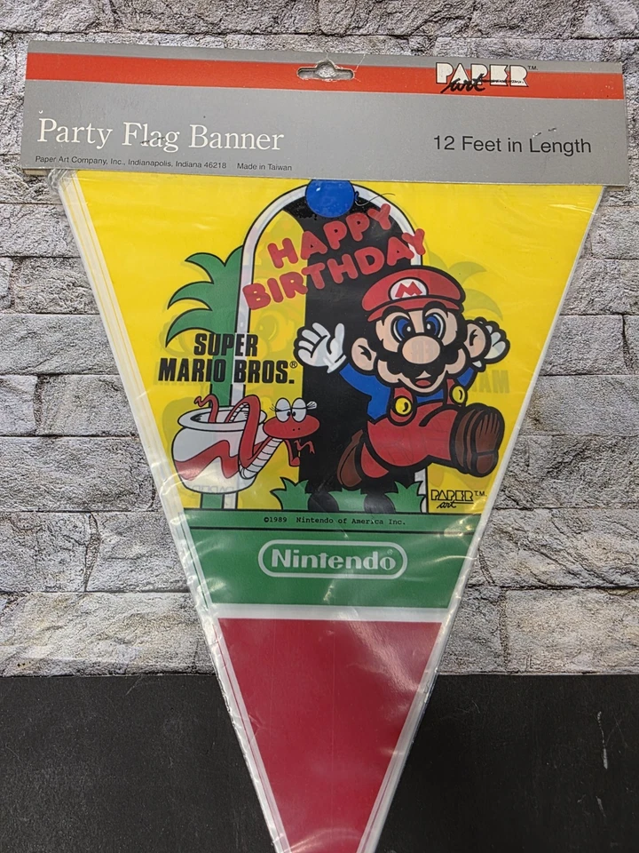 Nintendo 1989 Super Mario Bros Party Flag Vintage Happy Birthday Banner New 3 Pk - Image 2 of 4