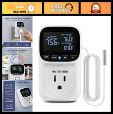 Digital Temperature Controller Thermostat Plug -40 F to 210 F, 15A 1800W LCD Dis