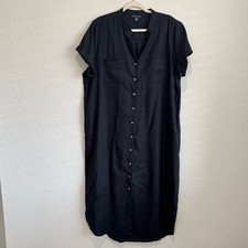Saks Fifth Avenue Black Button Down XL Womens Maxi Dress Vacation Minimal Boho