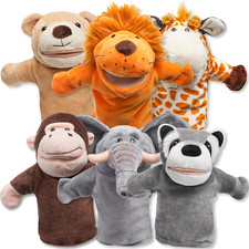 6PCS Kids Animal Hand Puppets Plush Toy Set with Working Mouth for Theater Gifts
