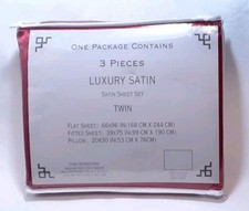 Twin 3pc Bed Sheet Set Luxury Satin, Red New