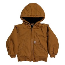 Carhartt Insulated Duck Tan Canvas Active Jac Jacket Toddler Size 2T Hooded Hood