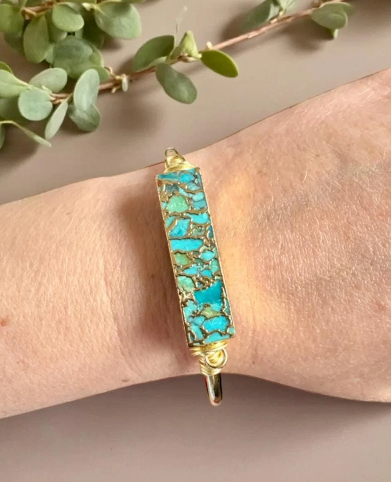 Turquoise Bar Cuff Bangle | Handmade Crystal Bracelet | Crystal Shop UK - Image 2 of 4