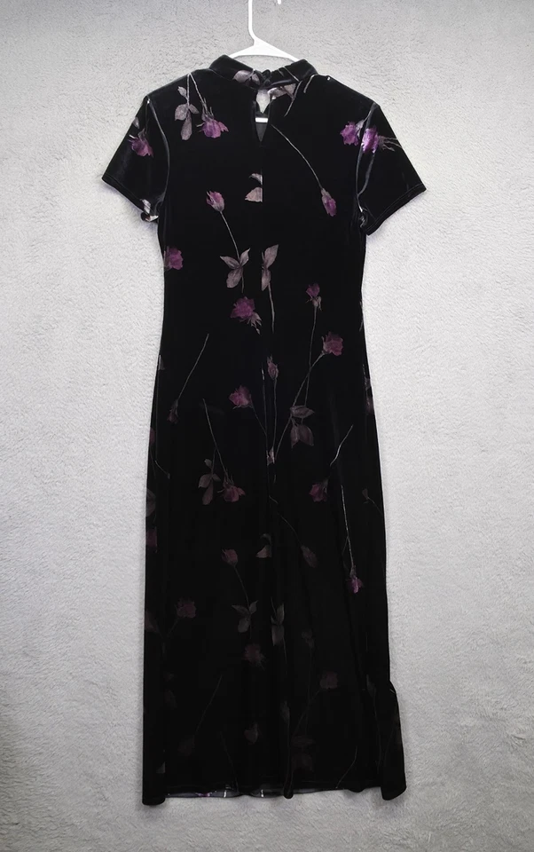 Maxi Vestido Vintage CDC Para Mujer 8 Floral Terciopelo Capricho Oscuro Romántico Cheongsam Foto 2 de 4