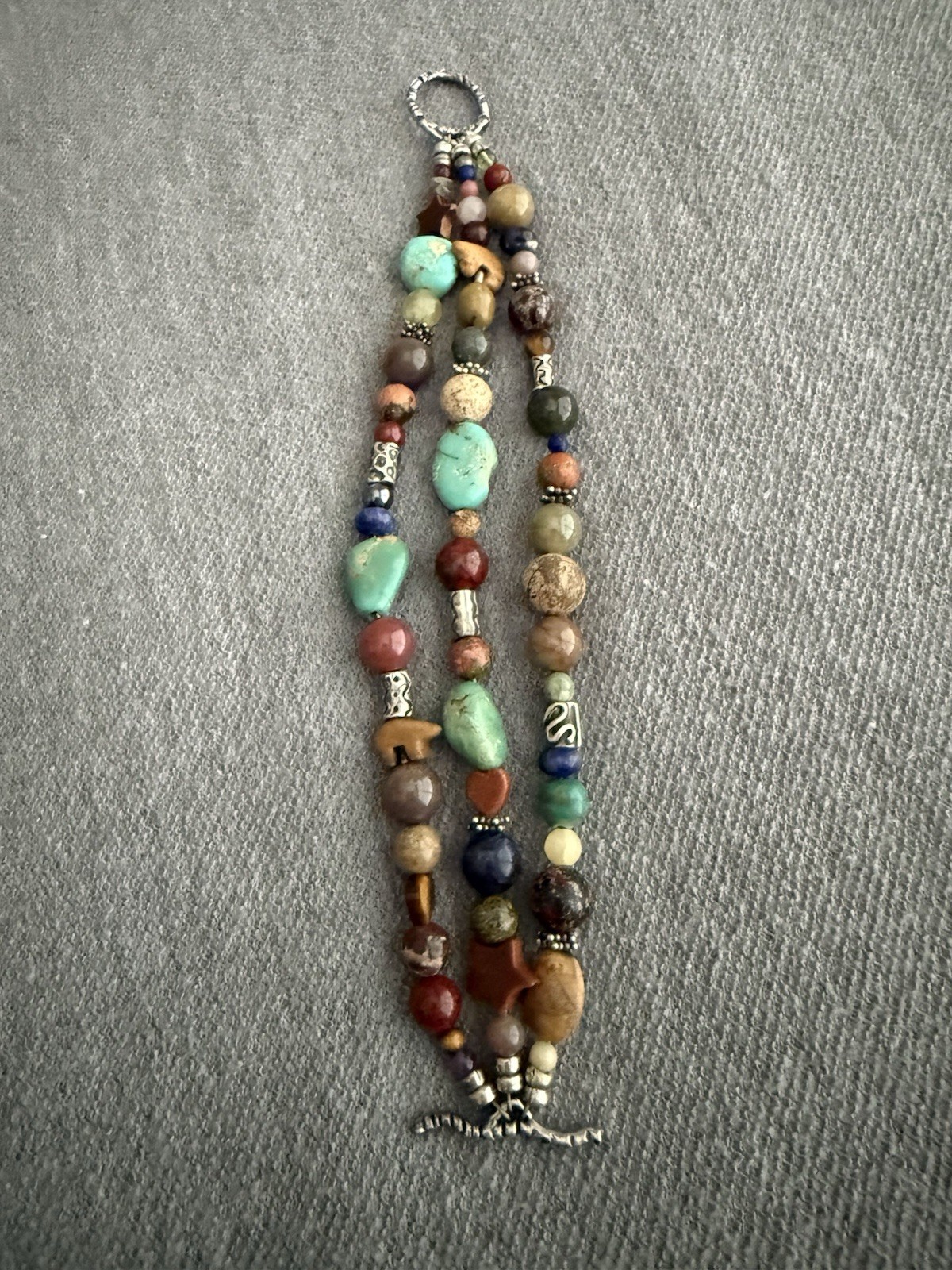 Multicolor Beaded Gemstone Toggle Bracelet Adjust… - image 1