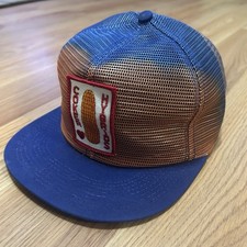 Vintage Coker Hybrids Hat K-Products Snapback Blue Farm Cap w/ Patch Full Mesh