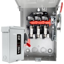 3P 30 Amp Fused Disconnect, 3 Phase Disconnect, 110/240V, Heavy Duty Metal St...