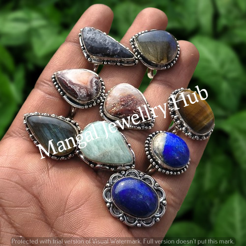 Anelli Sodalite e Mix Gemme Argento Sterling 925 Placcato Fatto a Mano Lotto Gioielli