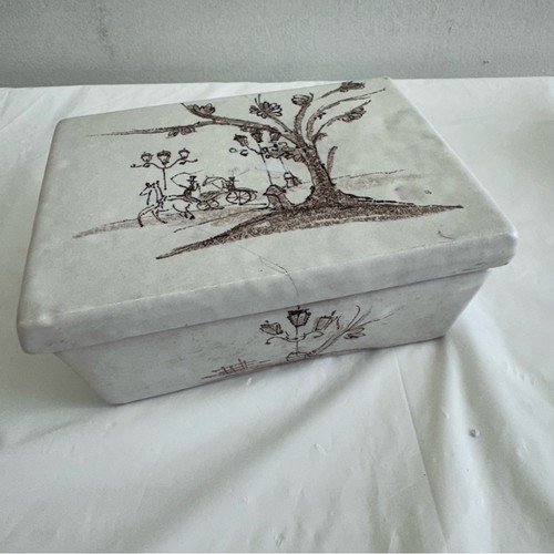 Vintage Italian Ceramic Trinket Box Horse Carriage Scene Italy Mark 6"Rectangle
