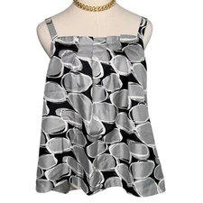 Y2K Ellavie silk geometric print adjustable strap blouse black silver size 12