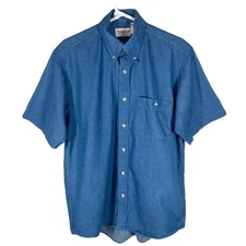 WearGuard Shirt Men 15 1/2 Vintage Short Sleeve Blank Denim Jean Made In USA