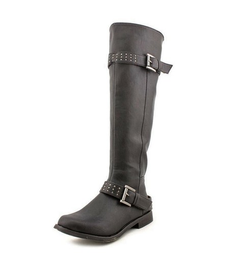 Botas hasta la rodilla XOXO BRIANNA negras de imitación de cuero con tachuelas para mujer talla 6 medianas B M