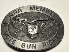 Vintage Belt Buckle NRA Member Vote Gun Rights 28004