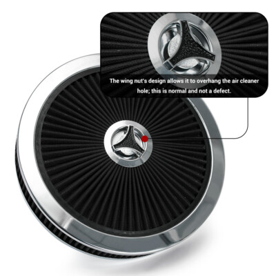 #ad For SBC BBC High Flow 14quot;x3quot; Black Round Thru Washable Air Cleaner w Chrome Lid $41.90