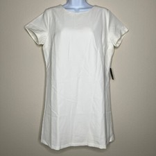 Lulus White Shift and Shout Short Sleeve Round Neck Lined Shift Dress SZ S