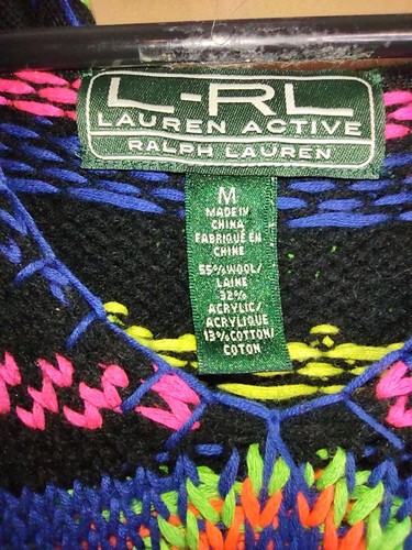 Ralph Lauren Neon übergroßer Kapuzenpullover nordisches Thema mit Bommel Bommel Top Gr. M - Bild 4 von 6