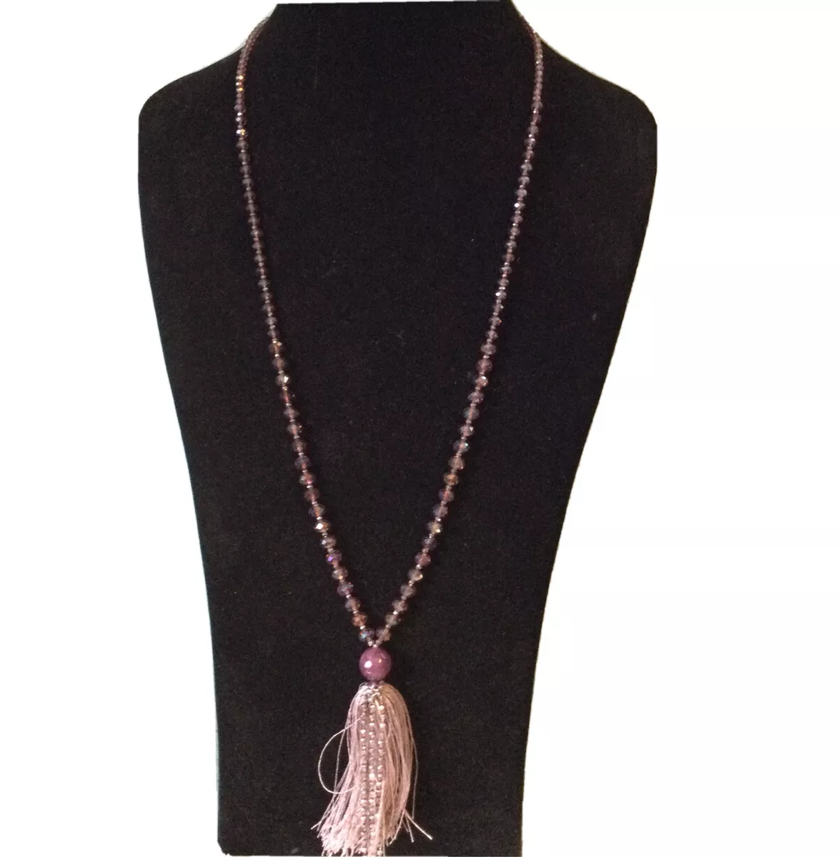 Serefina Anthropologie Tassel Necklace Glass AB Beads Purple Mauve