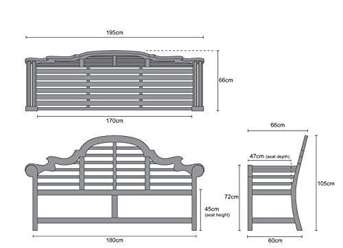 Teak Outdoor Bench with Cushion option, Lutyens-Style - 6 sizes: 0.8m - 2.7m - Picture 17 of 22