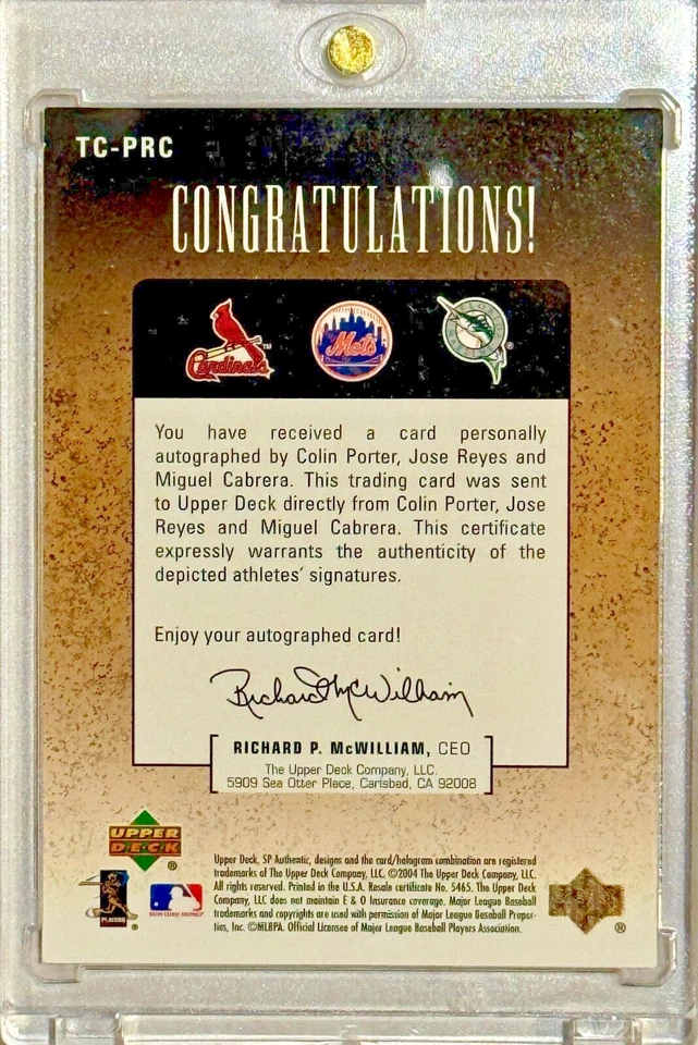Triple Quirografía Auténtica SP 2004 #TC-PRC Porter, Reyes, Cabrera Automático/25 Foto 2 de 4