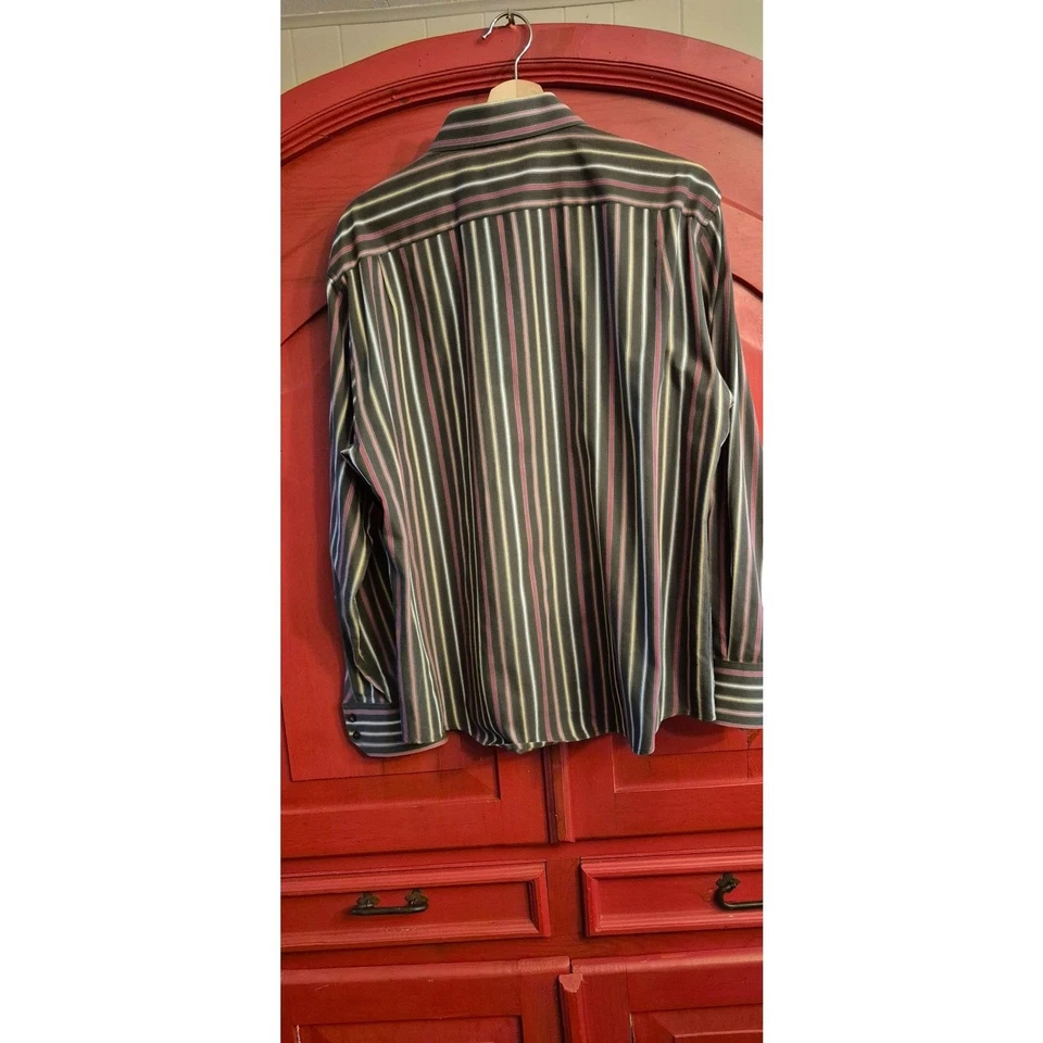 Camisa de vestir Ben Sherman talla grande para hombre marrón rosa rojo rayas manga larga usada en excelente estado Foto 4 de 4