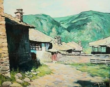 Contemporary realist oil painting town landscape