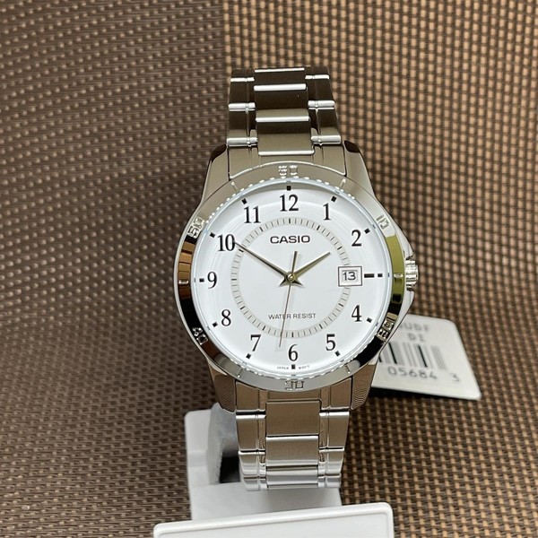 Casio MTP-V004D-7B Herren WeißEs Zifferblatt Edelstahl Datum Analog Quarz Uhr-image
