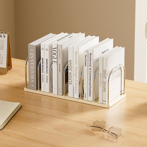 with Storage Box Bookend Book Holder Six Grids Books Storage Rack Documents - Picture 4 of 15