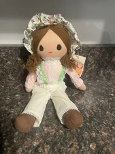 KAMAR Vintage Rag Cloth Doll W/ Bonnet Brown Hair "Chicklet" 15 In With Tag