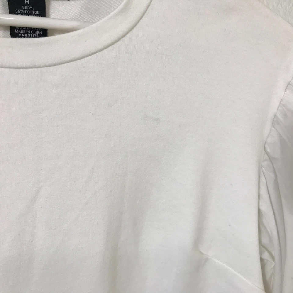 Olivia & Grace Poet Blouse Women's Size M Cotton Blend Solid White Long Sleeve - Image 4 of 4