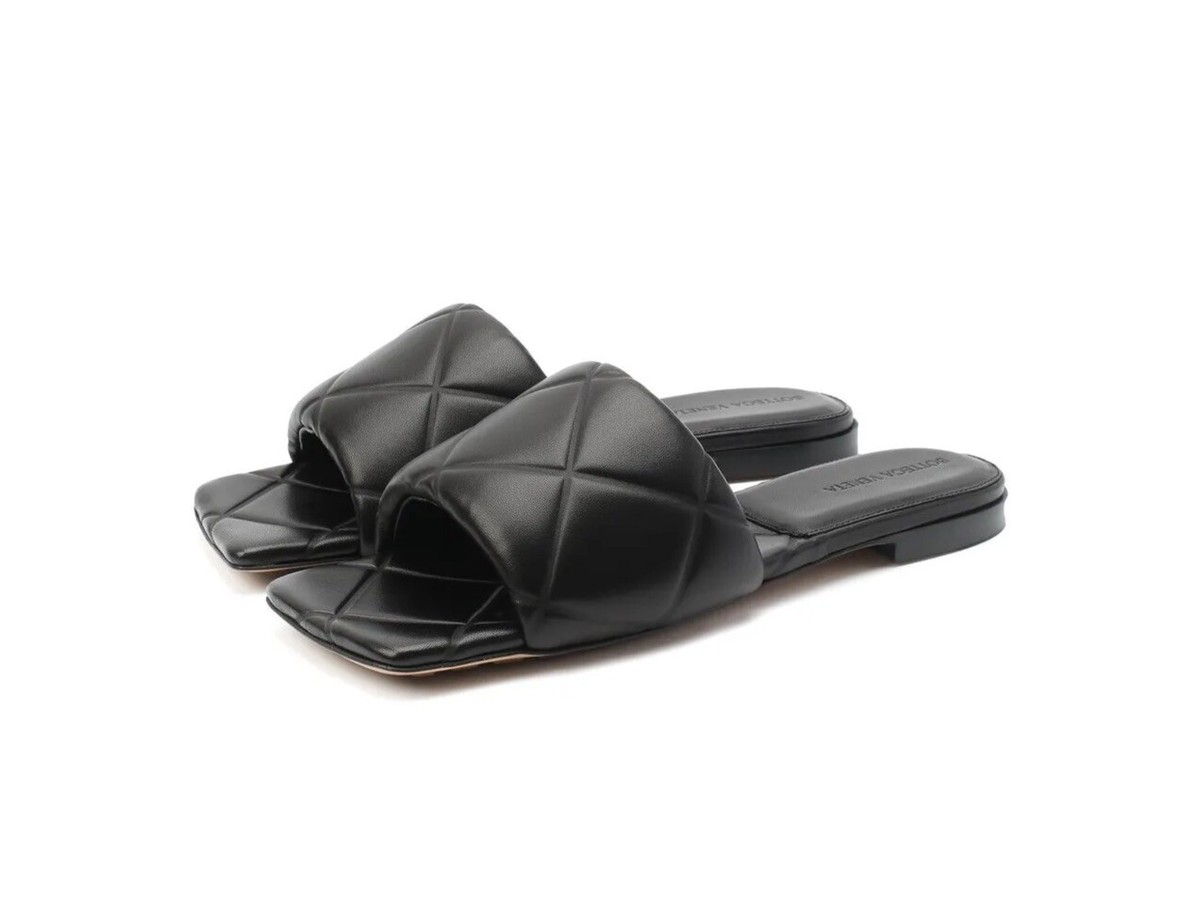 Bottega Veneta Black Quilted Slide Sandals Bottega Veneta Intrecciato Padded Leather Slides | THE OUTNET main image 3