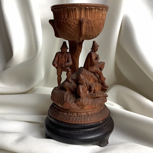 Miniature 1800 Mountain Climb Austria Alps Black Forest Cup Wood Statue Antique - Picture 1 of 19