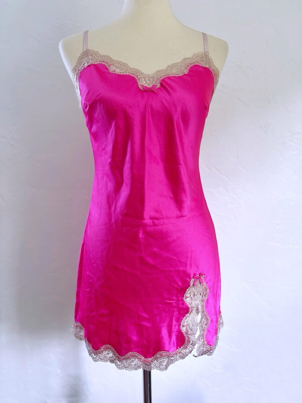 UNDERCOVER Camicia slip vintage Y2K Victoria's Secret S P fantastico rosa neon pizzo raso iconico