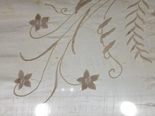 Antique Chinese Silk Hand Embroidered Floral Fringed Piano Shawl 143x134cm - Picture 12 of 12