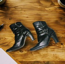 HARLEY DAVIDSON 84333 Black LEATHER Zip 3.5" High Heel Ankle Boots Women's Sz 6