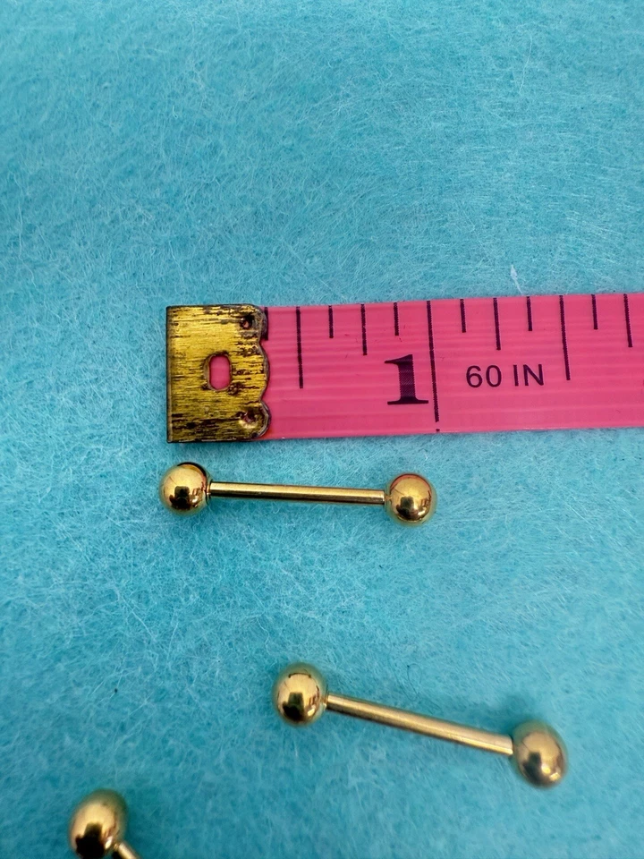 Gold Plated Straight Barbell Nipple Tongue Rings Surgical Steel Bar 3 Pair - Image 4 of 4