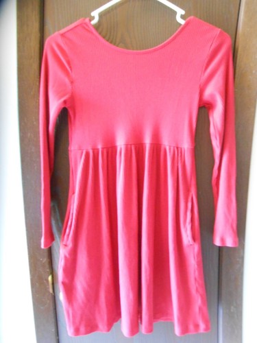 GIRLS OLD NAVY LONG SLEEVE RED RIBBED KNIT SWING DRESS SIZE L(10-12)