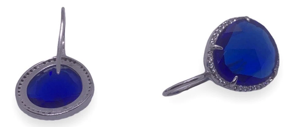 Collana + Orecchini Principessa in argento 925%  Zaffiro blu oceano Brillanti - Immagine 2 di 3