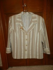 DRESSBARN Women's Beige/White 4-Button-Lined Cotton/Poly Stretch Blazer Jacket L