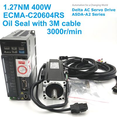Delta 400W ECMA-C20604RS+ASD-B2-0421-B AC Servo Motor Drive Kit 1.27Nm &3M Cable