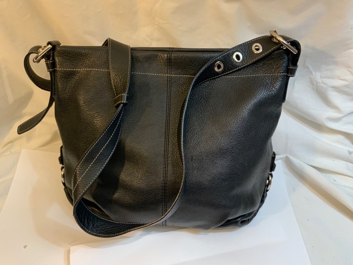 2way bag／black COACH Black Pebble Leather Duffle Crossbody Shoulder Purse