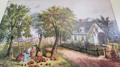 1975 PFIZER ADVERTISEMENT AMERICAN HOMESTEAD AUTUMN Currier Ives 12x16'' PRINT