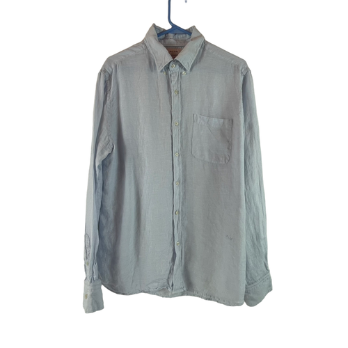Porter & Ash Leinenhemd mit Knopfleiste Gr. Large Herren blau langarm leicht