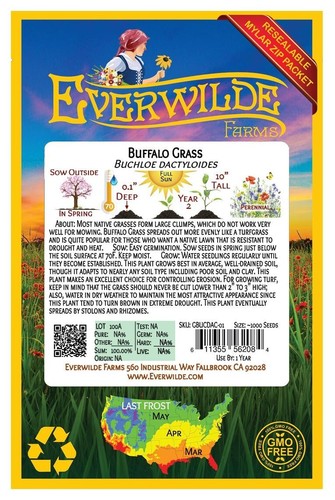 1 Oz Buffalo Grass Native Grass Seeds - Everwilde Farms Mylar Seed Packet - Picture 2 of 3