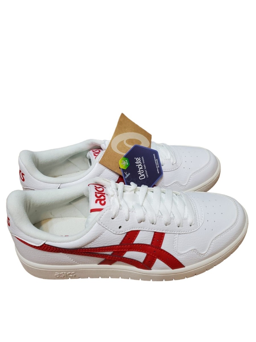 Asics Sneakers Mens Size US 8.5 White Red Synthetic Leather Upper